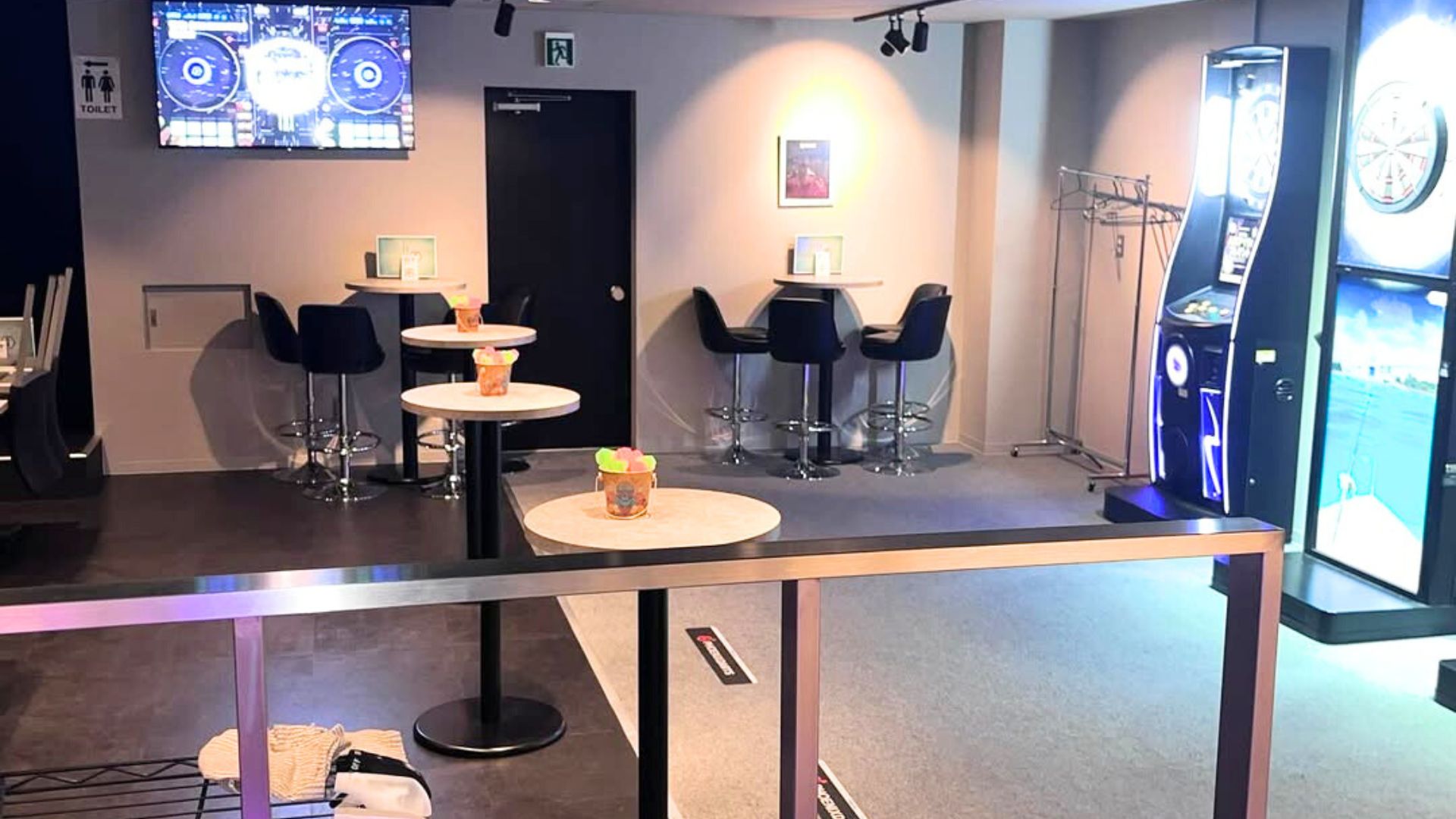 Cozy counter and high stools with warm lighting